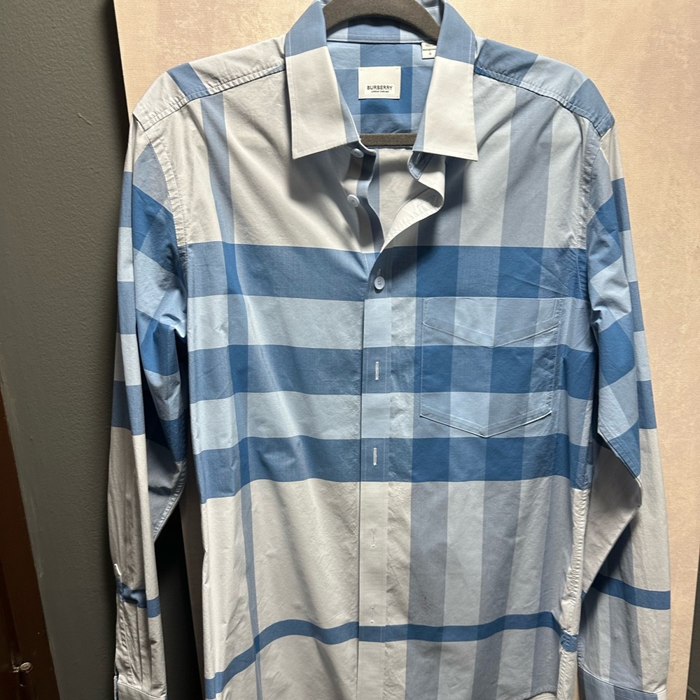 Men Check Plaid Burberry long sleeve button down shirt